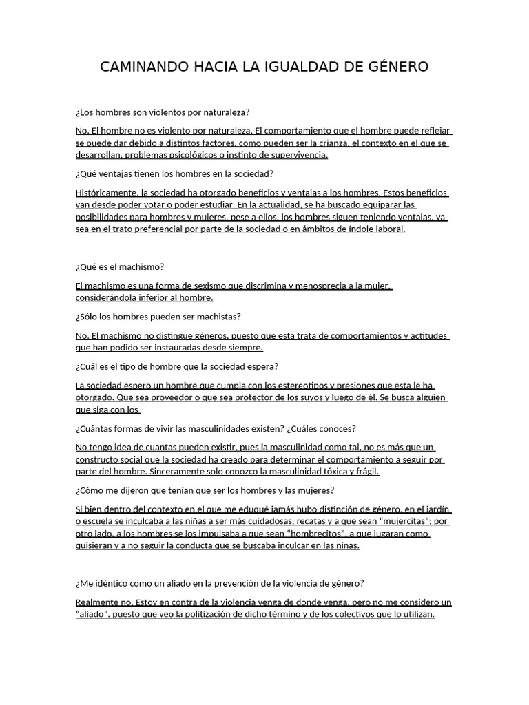 Caminando Hacia La Igualdad de Género | PDF | Masculinidad | Machismo