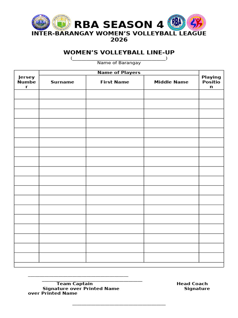 Line-Up Form Women's | PDF