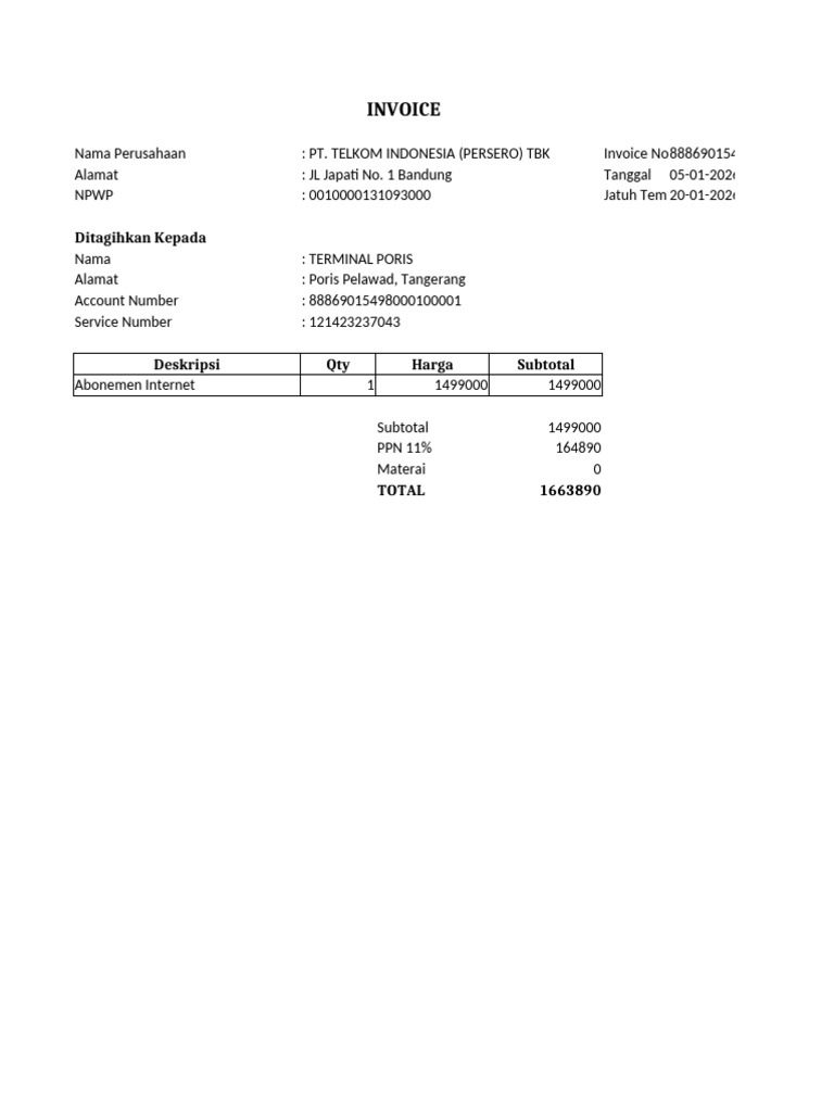 Template Invoice Telkom | PDF