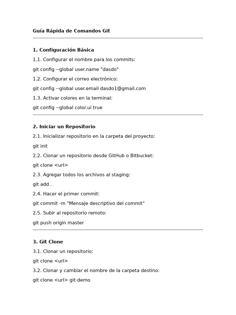 Guía Rápida de Comandos Git | PDF | Modelo de objeto de documento | Red ...