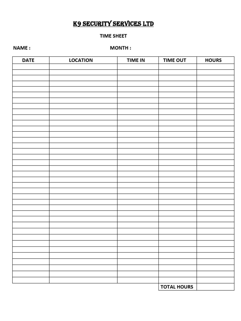 Time Sheet Blank | PDF