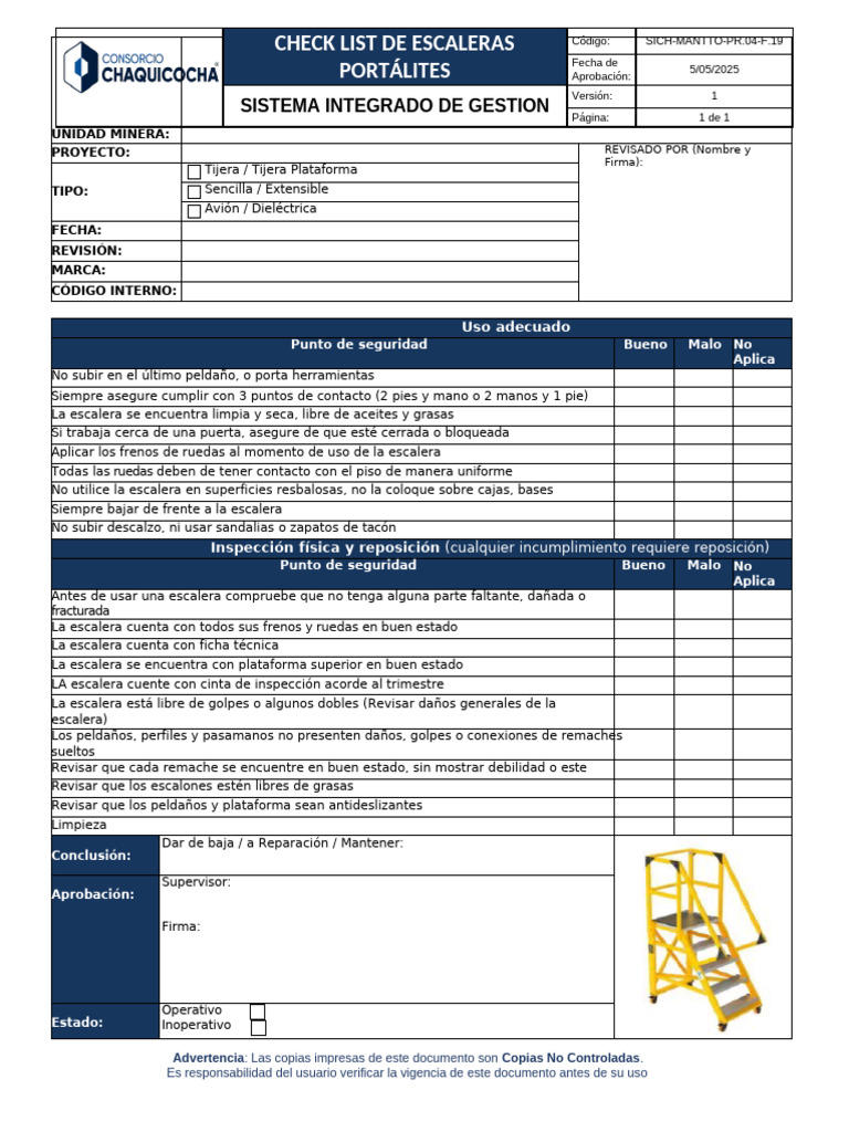 Check List de Escaleras Portátiles Tipo Avión - 2025 | PDF | Escalera