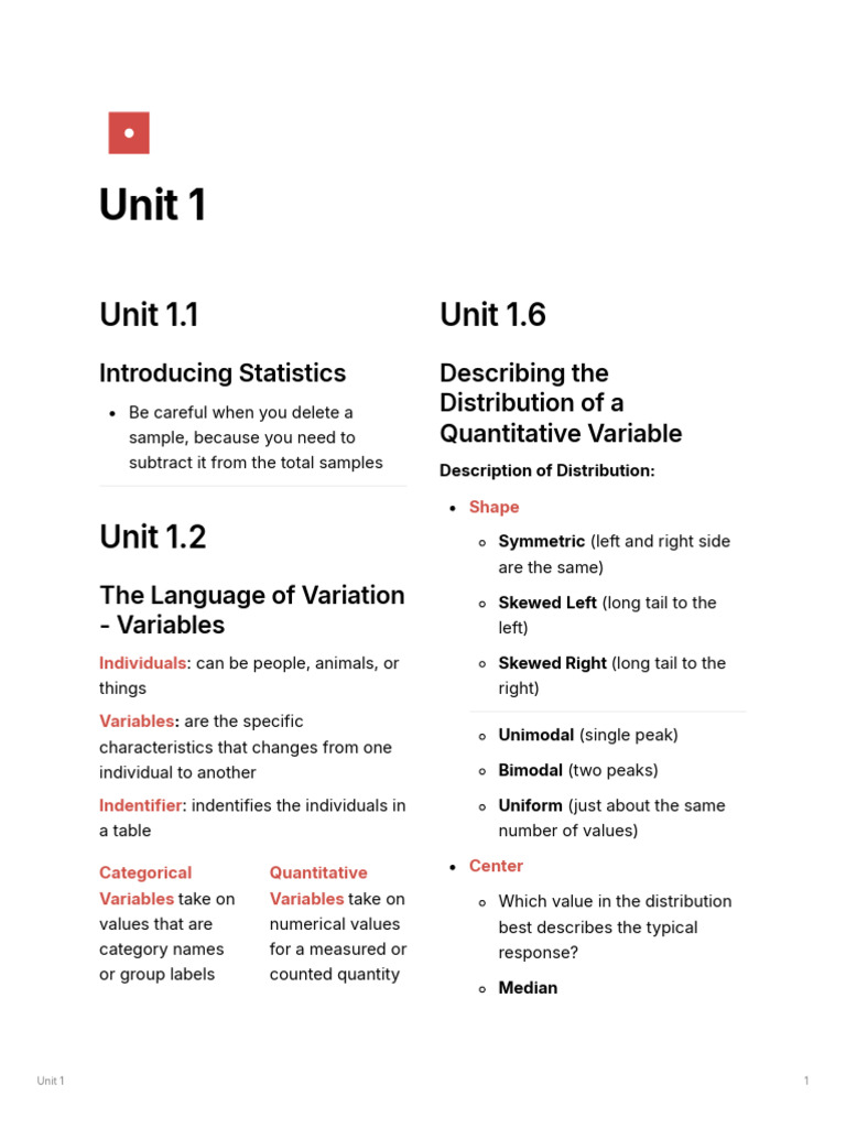Unit 1 | PDF | Standard Score | Mean
