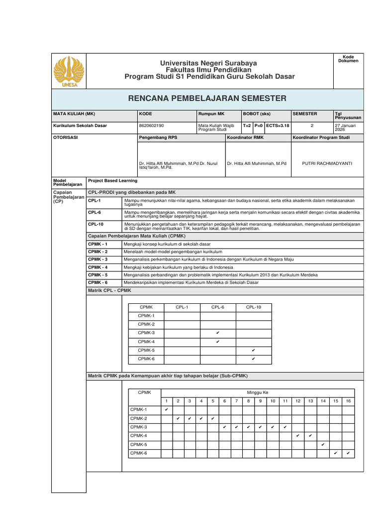 RPS OBE Kurikulum Sekolah Dasar | PDF