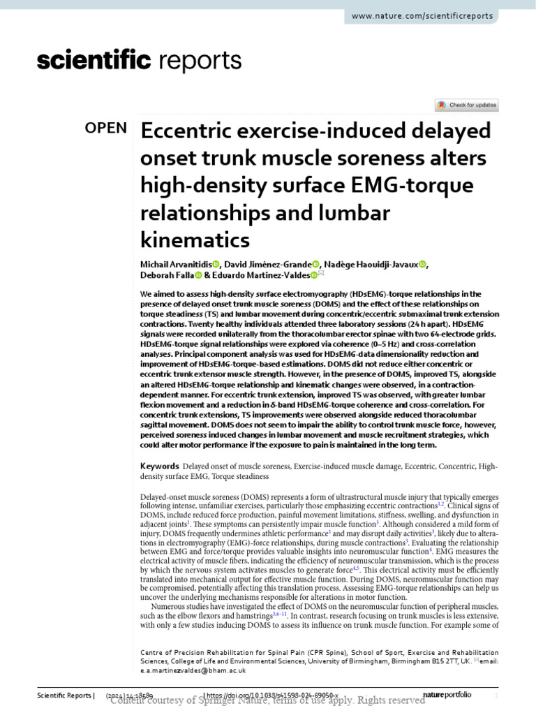 Eccentric Exercise-Induced Delayed Onset Trunk Mus | PDF ...