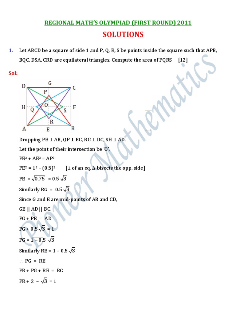 OLYMPIAD RMO 2011 Chandigarh Solutions | PDF