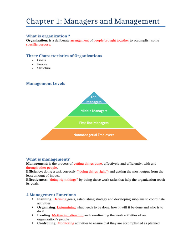 Chapter 1: Managers and Management: What Is Organization ? | PDF ...