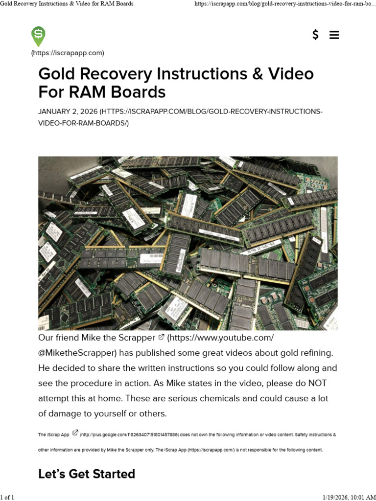 Gold Recovery Instructions & Video For RAM Boards | PDF