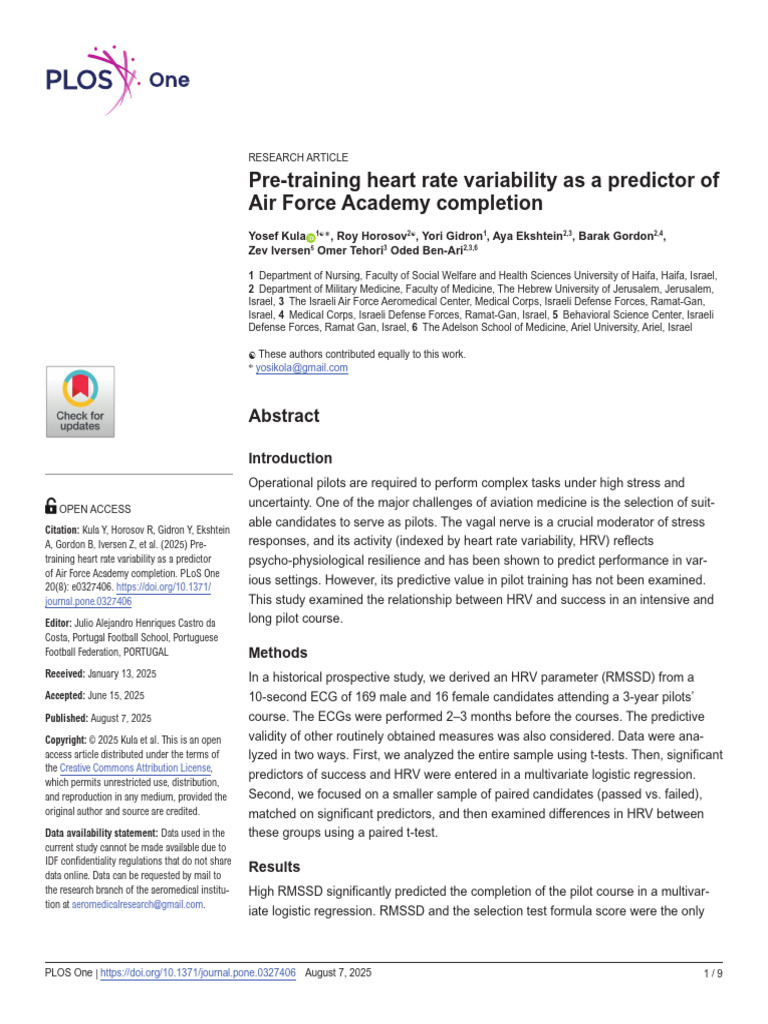 Pre-training Heart Rate Variability as a Predictor Of | PDF | Student's ...
