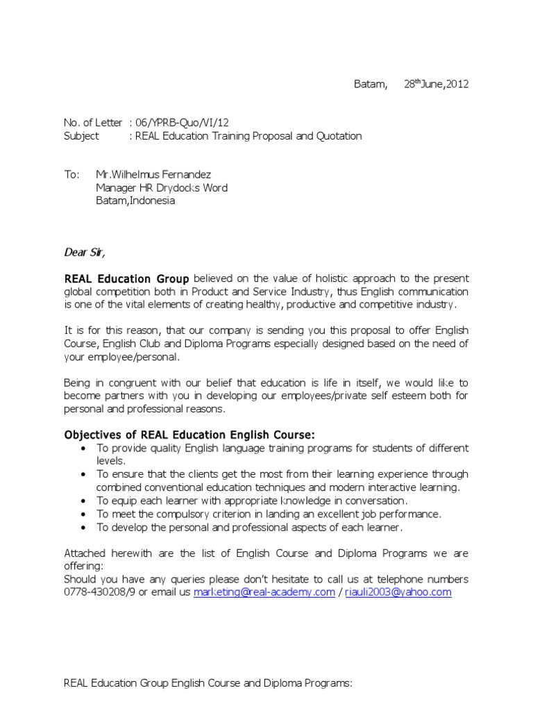 English Training Proposal for Drydocks | PDF | English Language ...