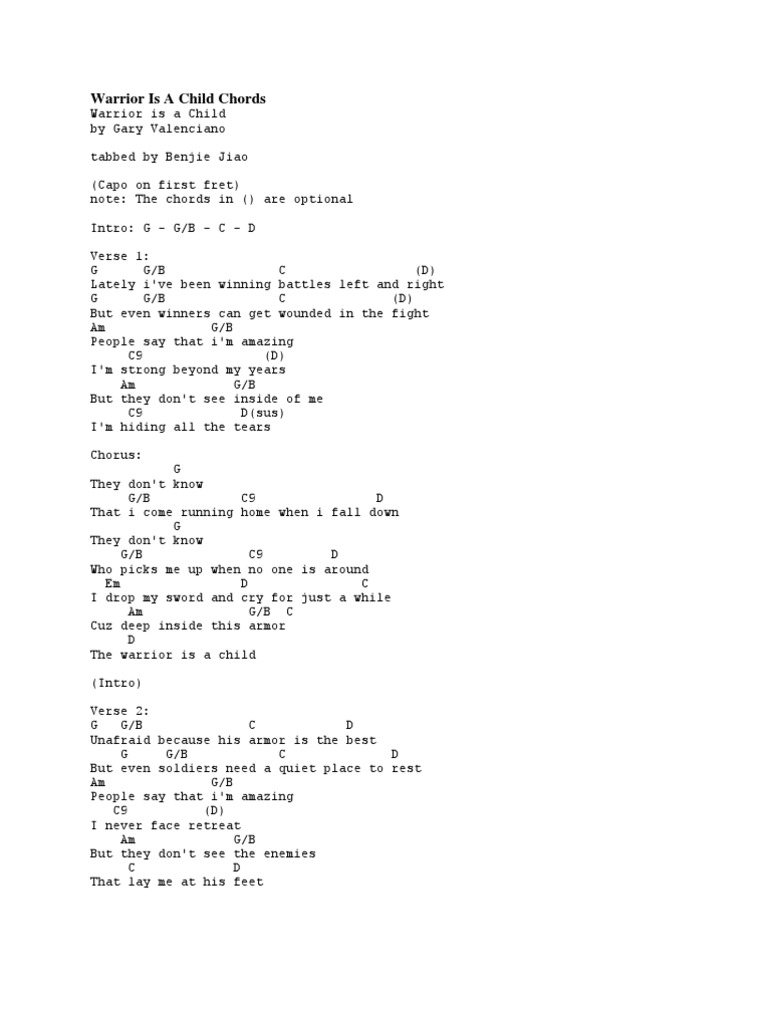 Warrior is a Child Chords Song Structure Leisure