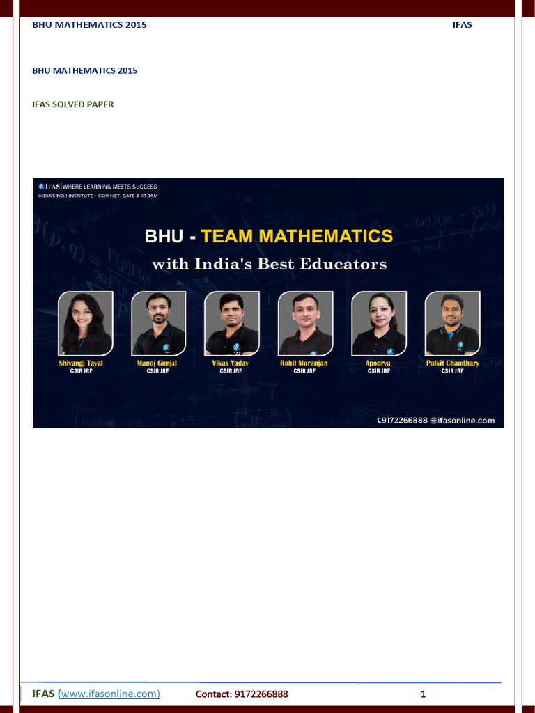 BHU Mathematics 2015 | PDF | Compact Space | Continuous Function