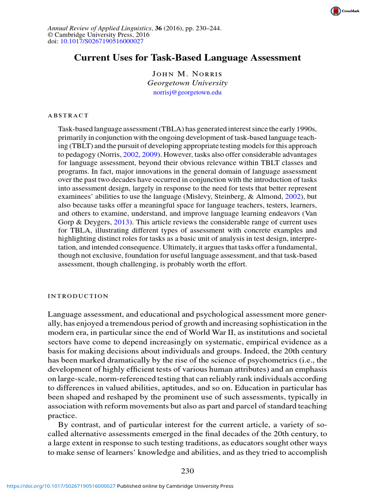 Current Uses For Task Based Language Assessment | PDF | Educational ...