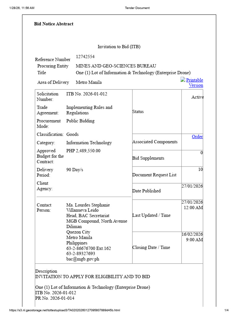 Tender Document 1 | PDF