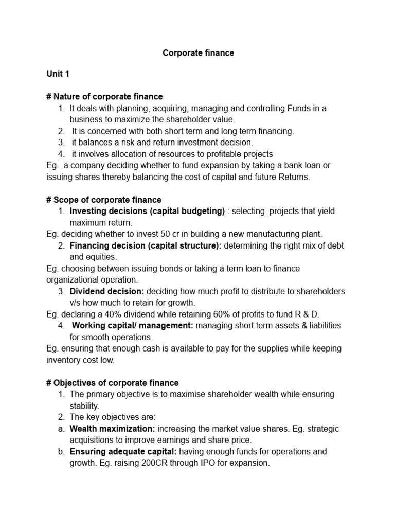 UNIT-1 Corporate Finance | PDF | Net Present Value | Internal Rate Of ...