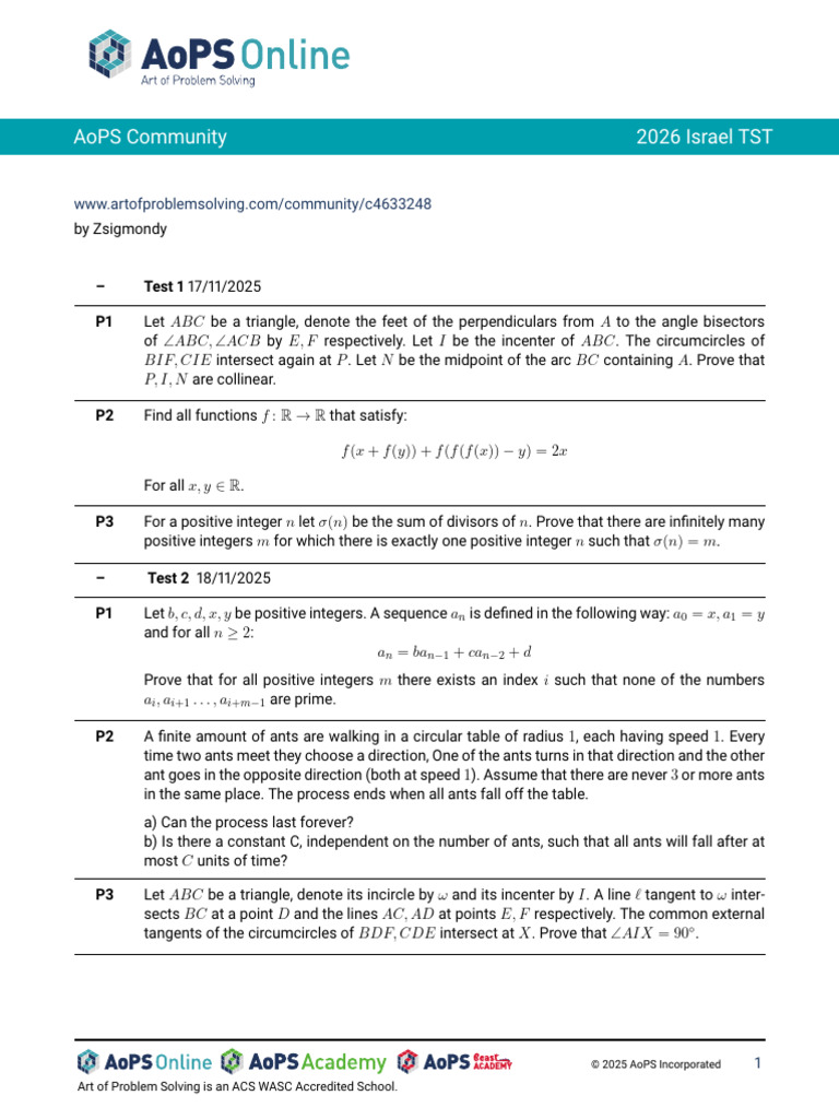 Aops Community 2026 Israel TST: - Test 1 P1 | PDF