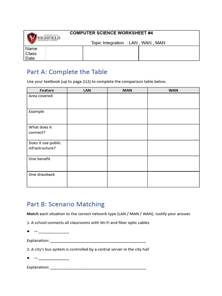 Computer Science Worksheet#4.Docx | PDF | Computer Network | Local Area ...