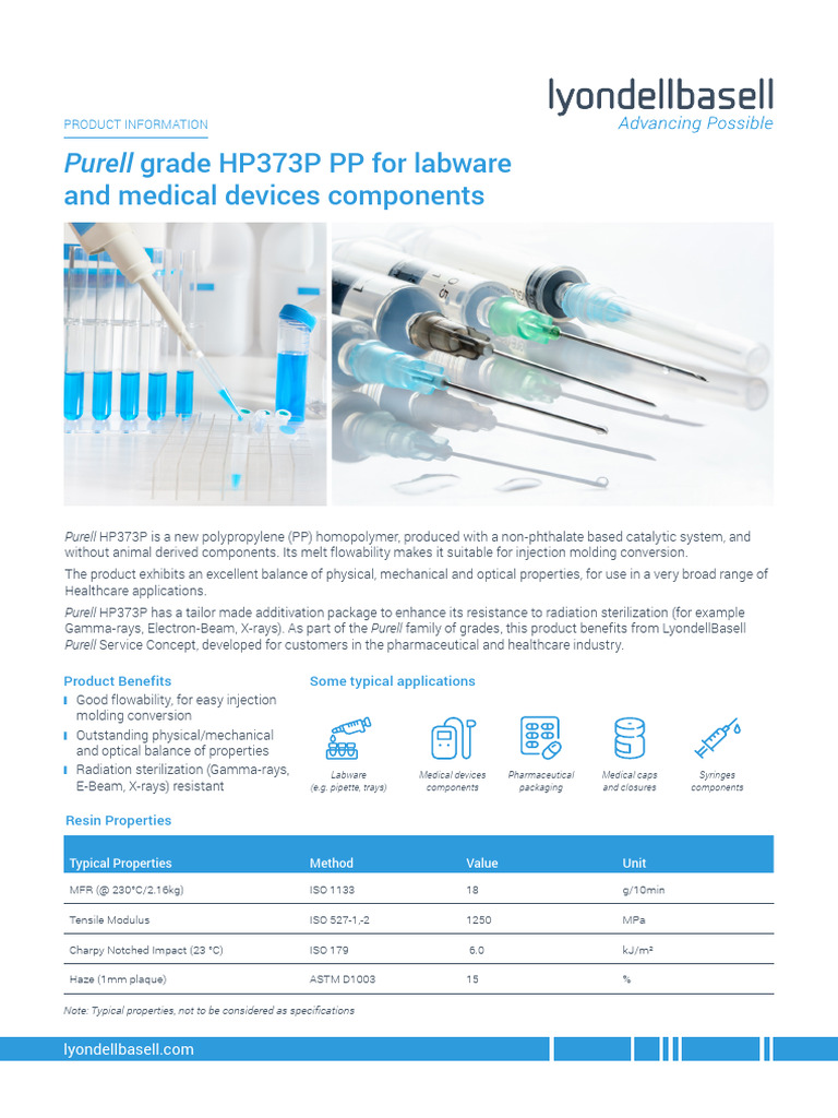 Purell Grade Hp373p PP For Labwareand Medical Devices Components | PDF ...
