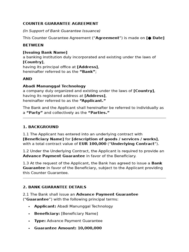 Counter Guarantee Agreement BG | PDF | Guarantee | Banks