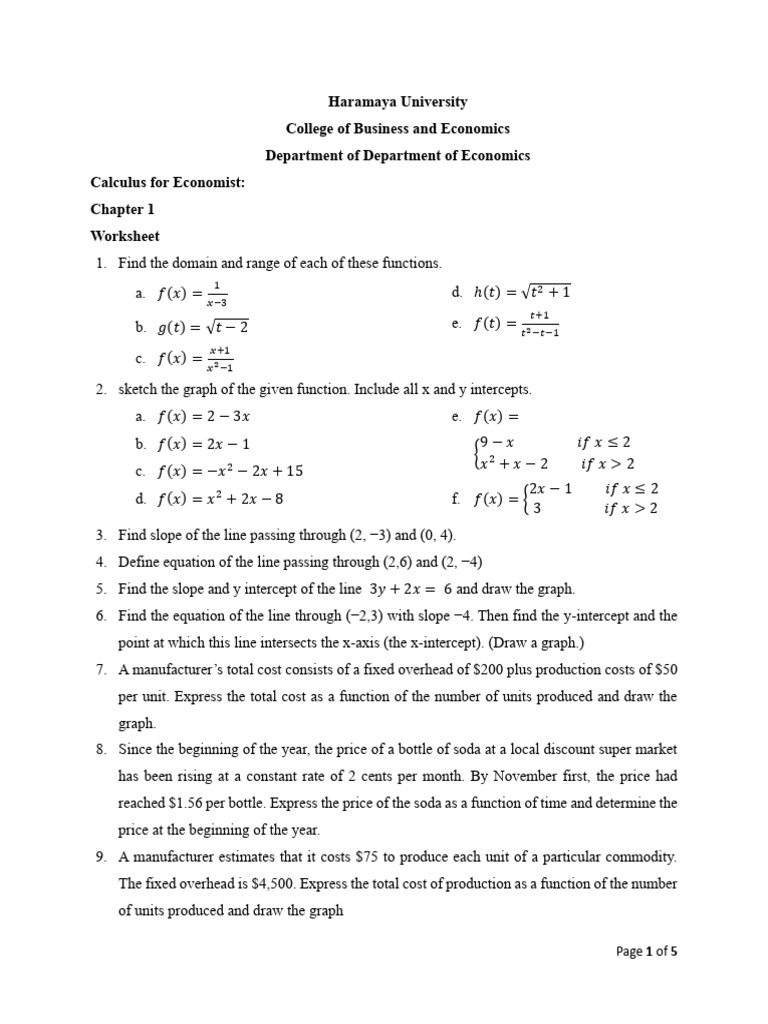 Ch-1 Worksheet Calculus For Economist | PDF | Demand | Supply And Demand