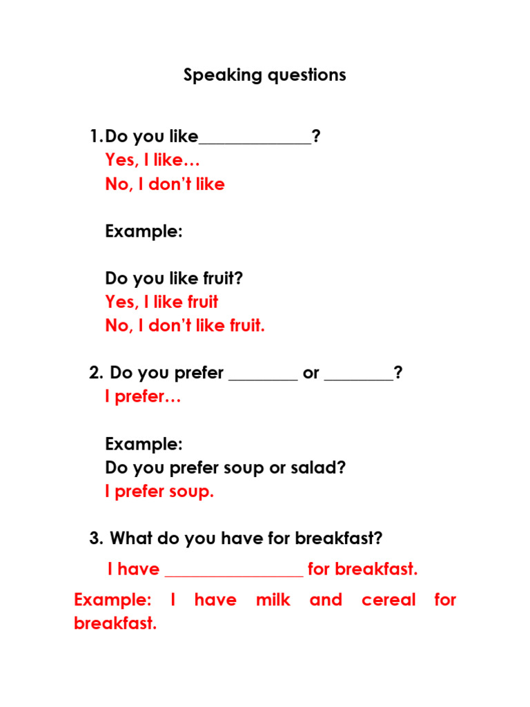 Speaking Questions | PDF