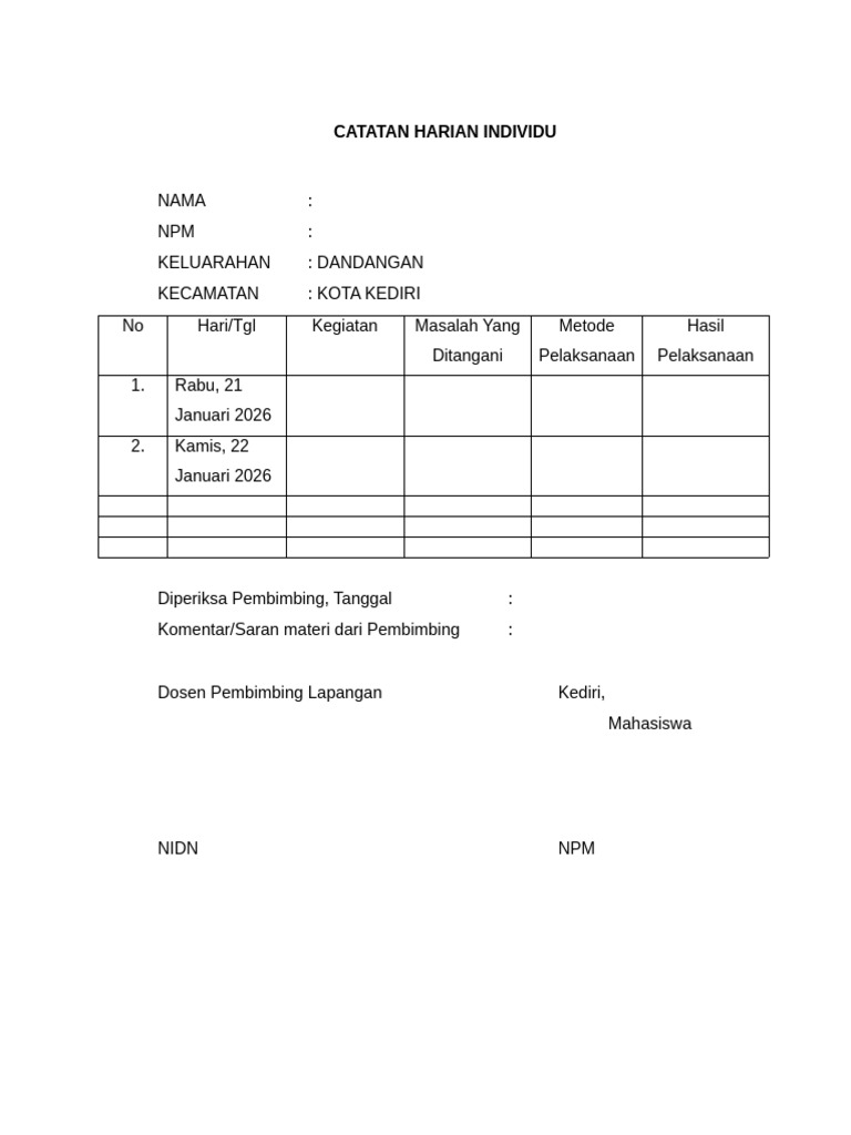 Catatan Harian Individu | PDF