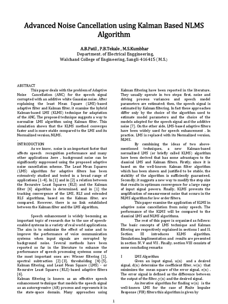 KLMS for Adaptive Noise Cancellation | PDF | Teaching Methods ...