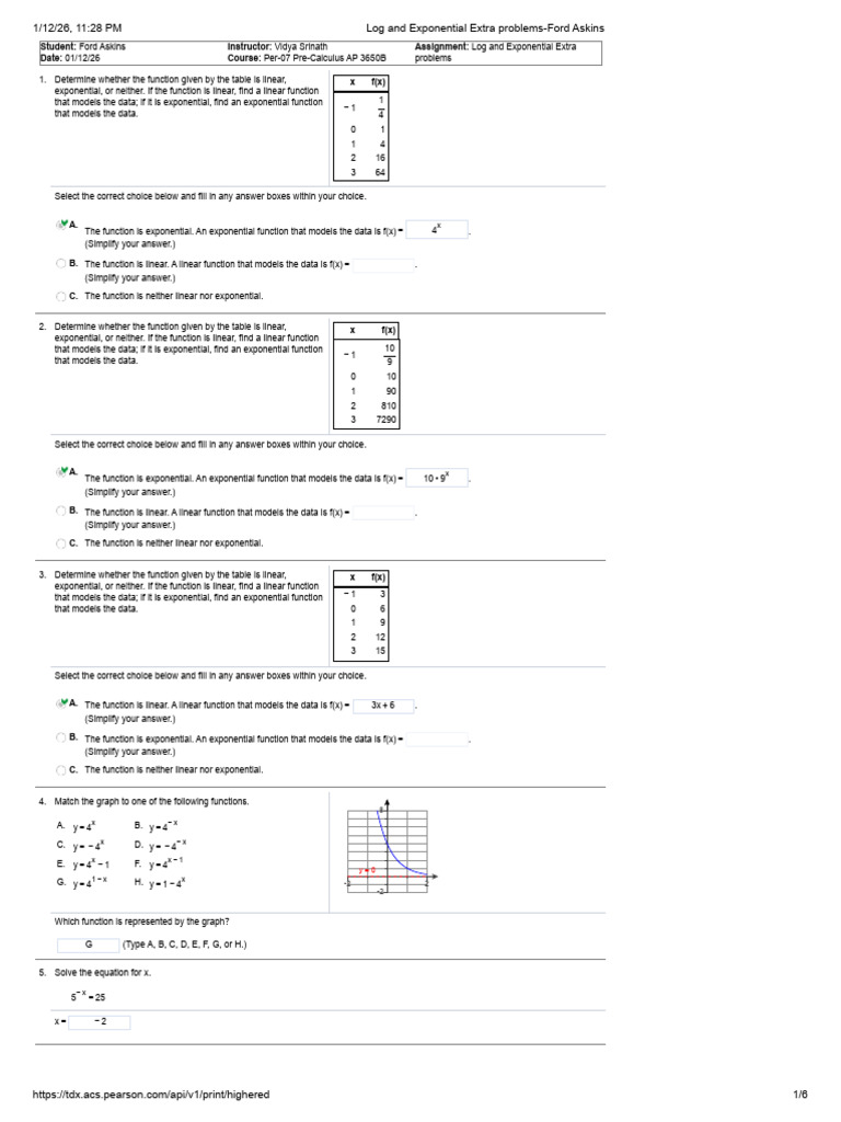 Log and Exponential Extra Problems-Ford Askins | PDF | Logarithm | Decimal