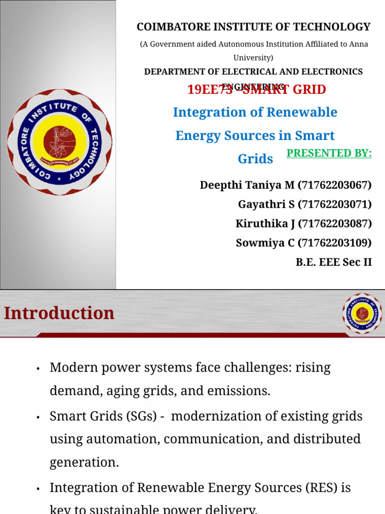 Sg Seminar Presentation | PDF | Smart Grid | Renewable Energy