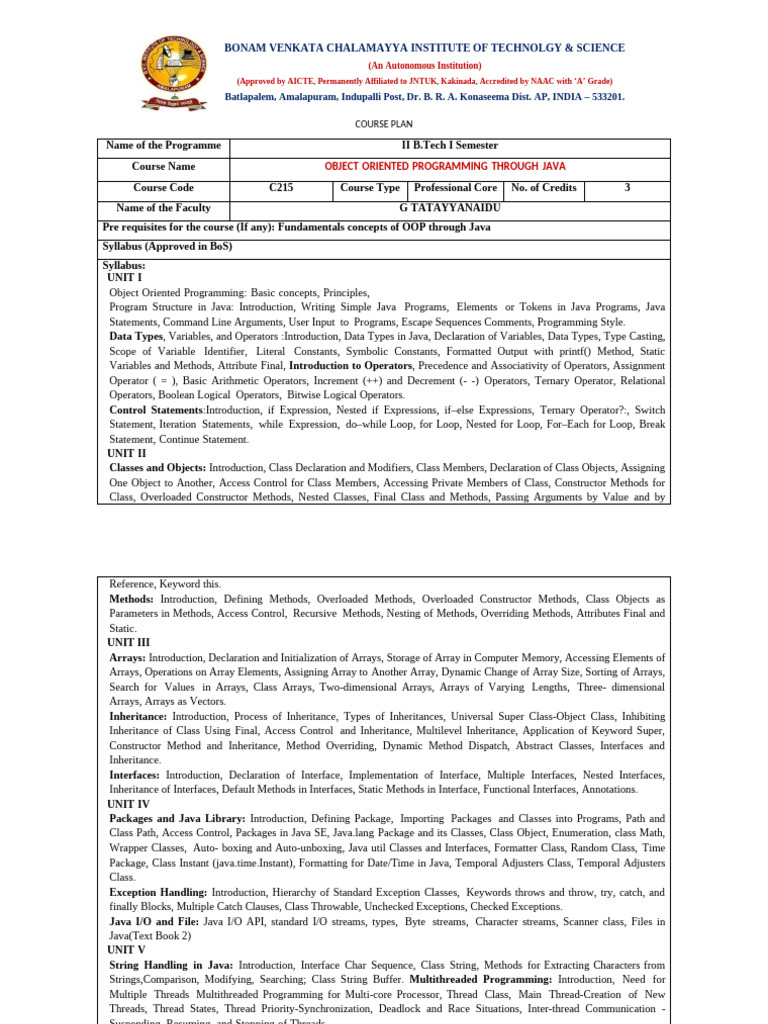 JAVA-Course & Lesson Plan Format-2025 | PDF | Method (Computer ...
