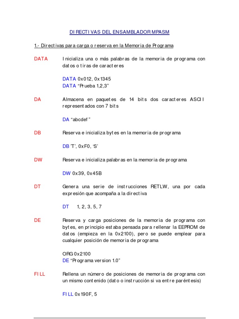 Directivas MPASM | PDF | Lenguaje ensamblador | Macro (informática)