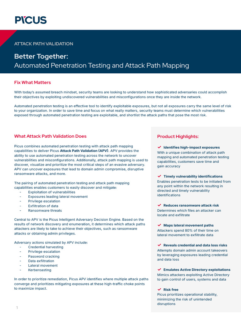 Picus Attack Path Validation Datasheet 2024 2 | PDF | Security ...