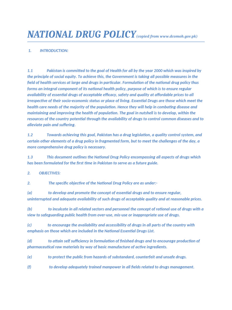 National Drug Policy | PDF | Pharmacy | Pharmacist