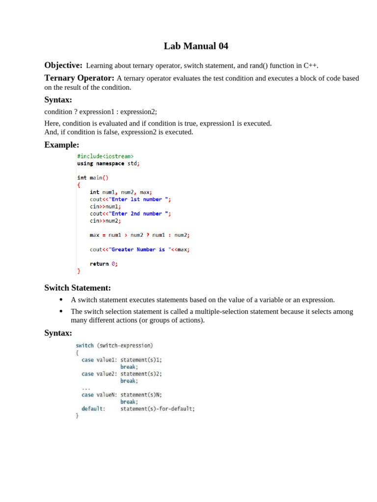 Lab Manual 04 | PDF | C++ | Computer Programming