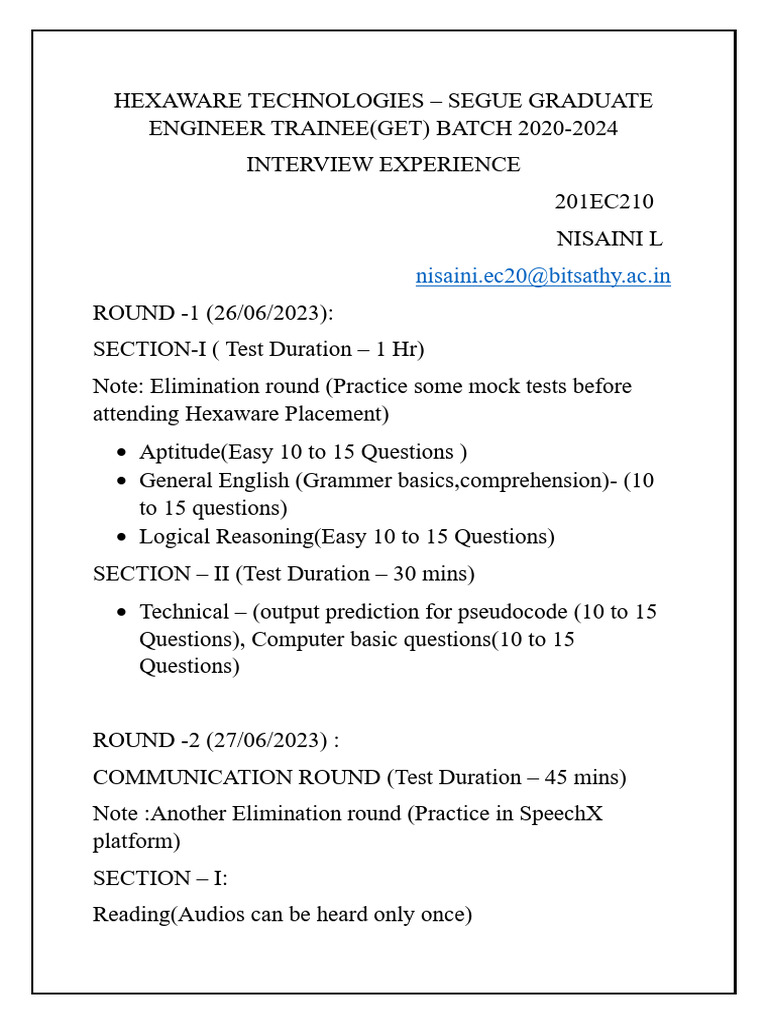Hexaware Technolgies Interview Experience | PDF