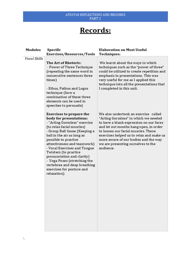 ATS2910 Reflection and Records Part 2 (Records) Example 1 | PDF ...