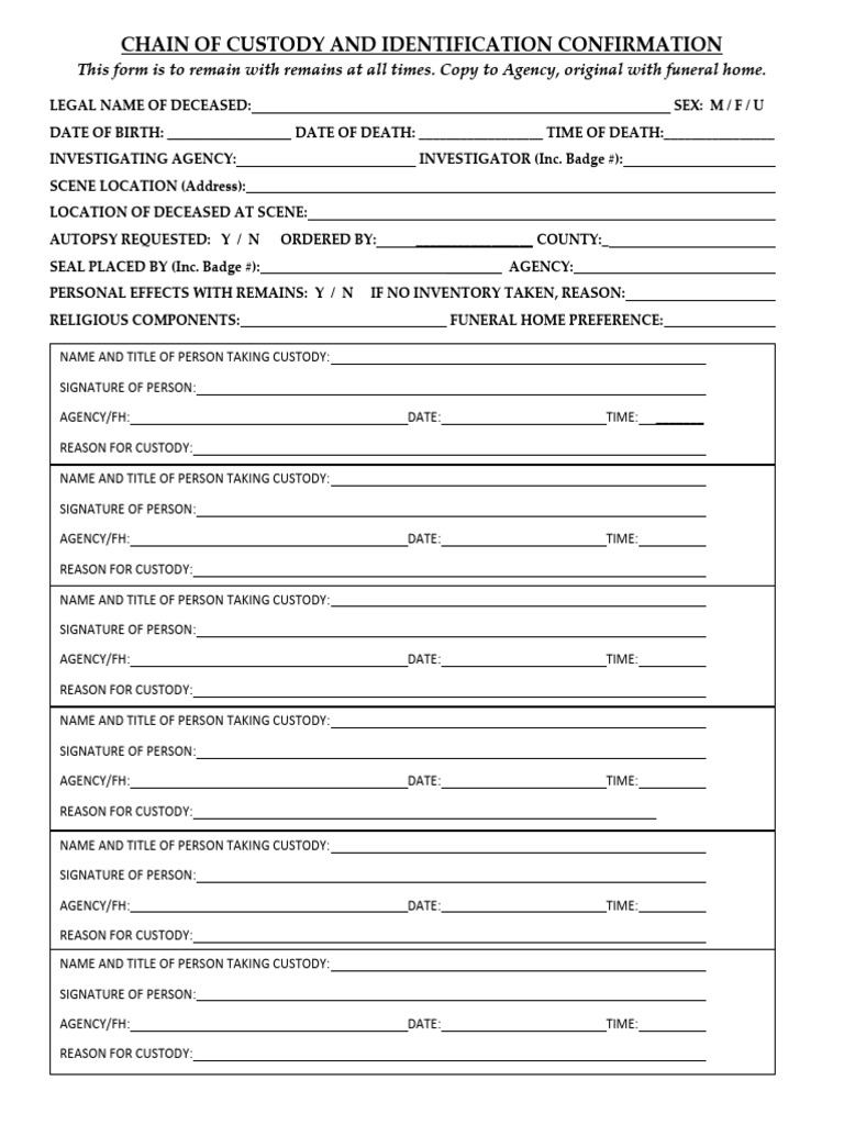Coroner Chain of Custody and DCC Inventory | PDF | Clothing | Fashion