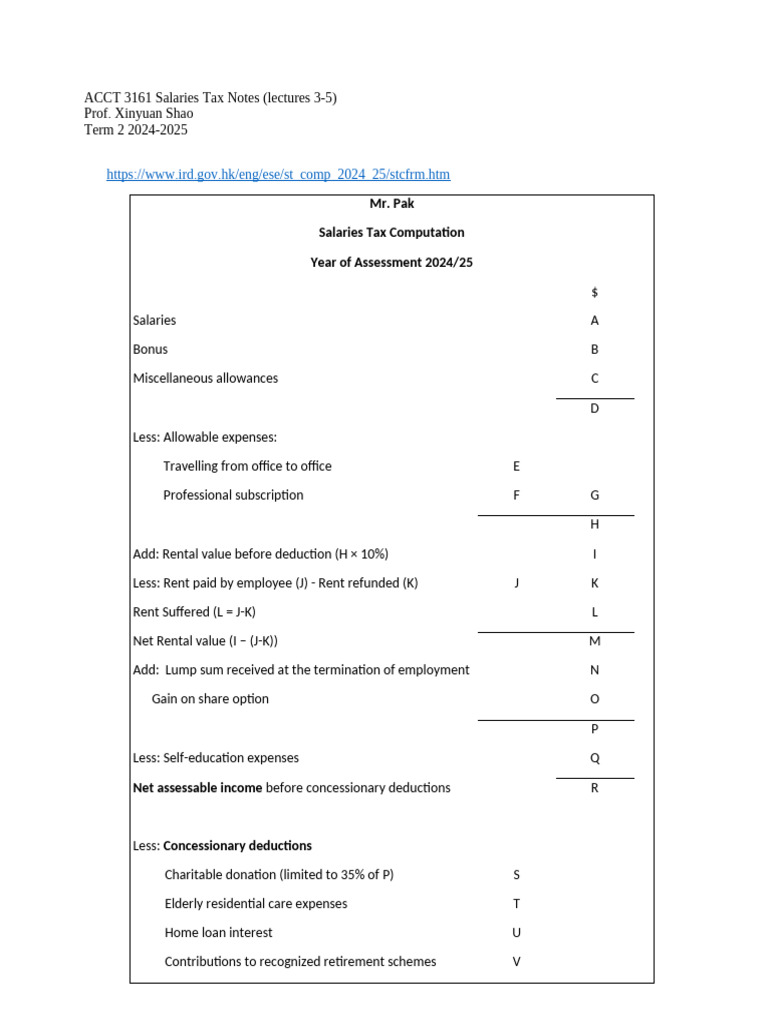 Salary Tax Notes ACCT3161 Examples P1 | PDF | Expense | Taxes