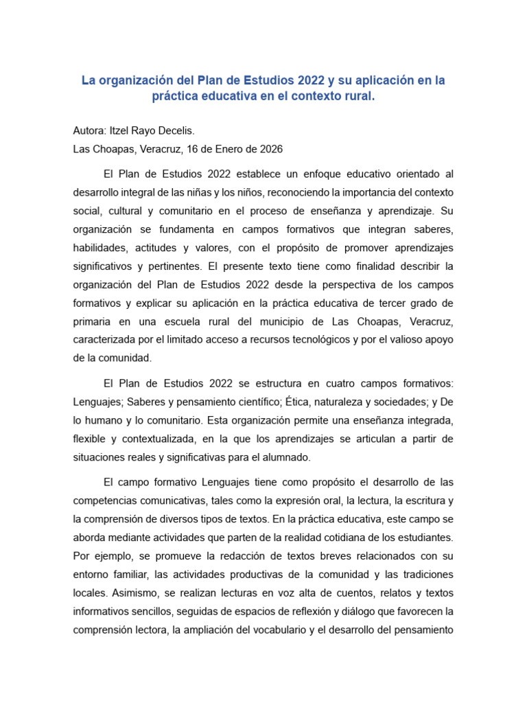 La Organización Del Plan de Estudios 2022 y Su Aplicación en La ...