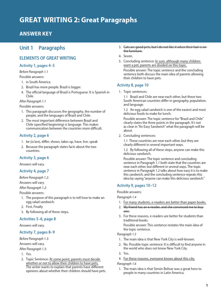 Toaz.info Great Writing 2 Great Paragraphs 5th Edition Answer Key Pr ...