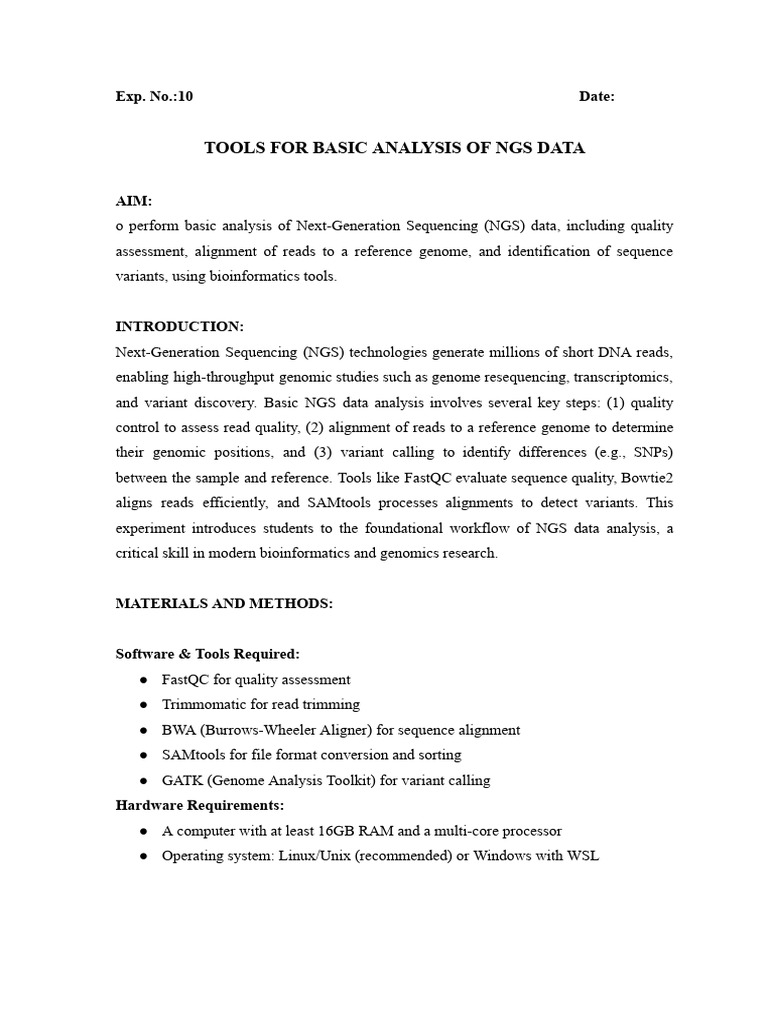 Tools For Basic Analysis of NGS Data | PDF | Dna Sequencing | Single ...