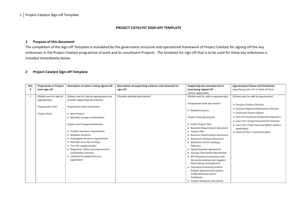 Project Catalyst Sign-off Template | PDF | Business | Economies