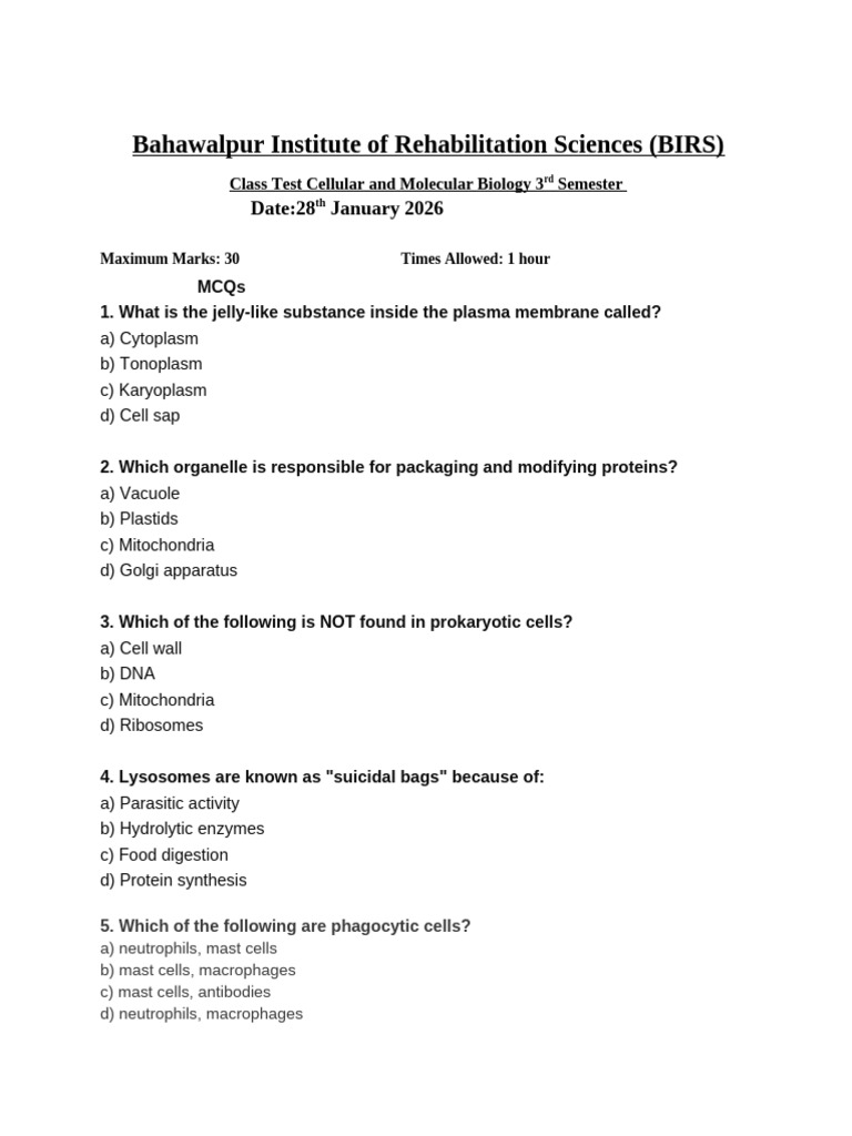 Introduction of Cellular and Molecular Biology Test | PDF