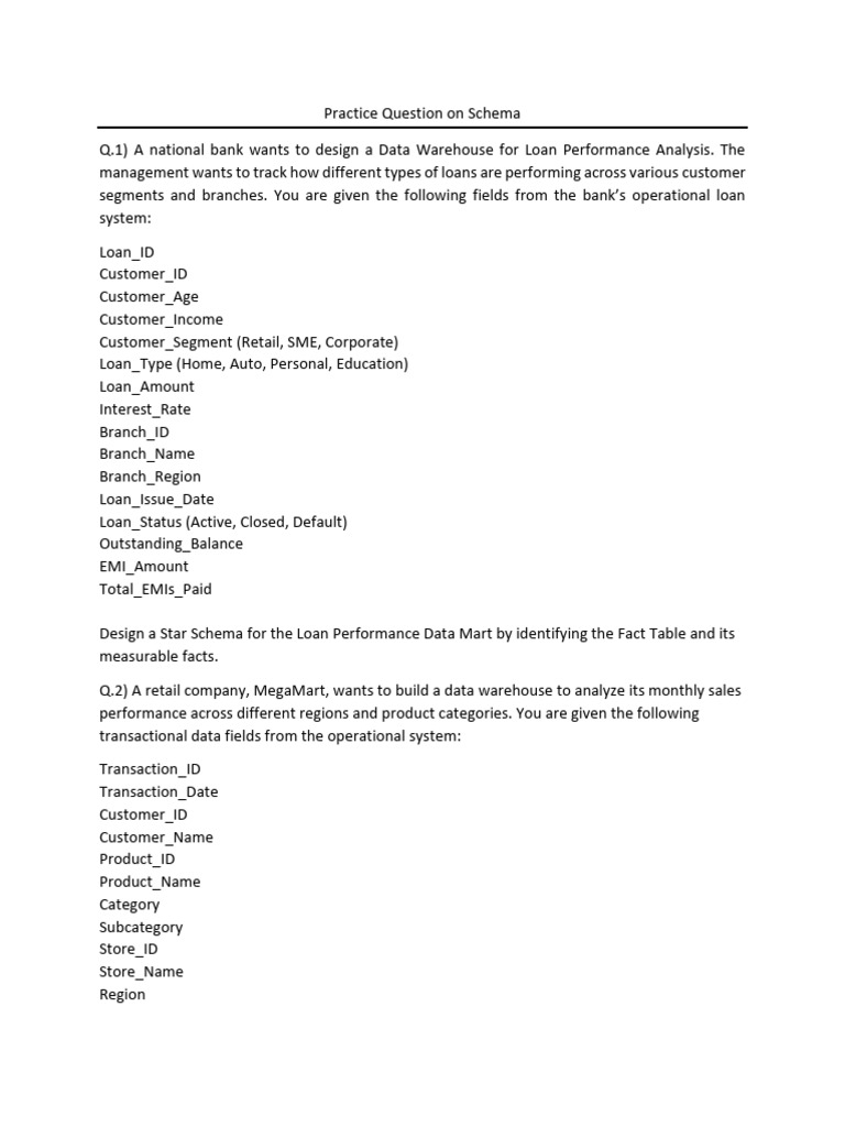 Practice Question On Schema | PDF | Data Warehouse | Information Science