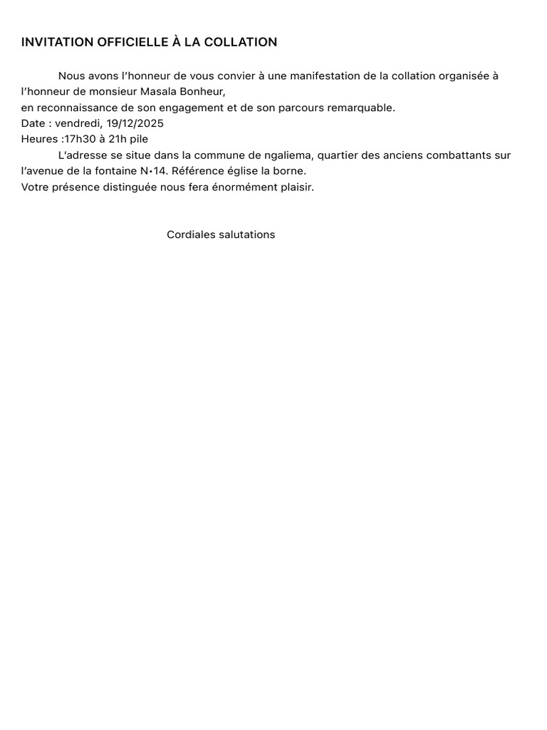 Invitation Officielle À La Collation | PDF