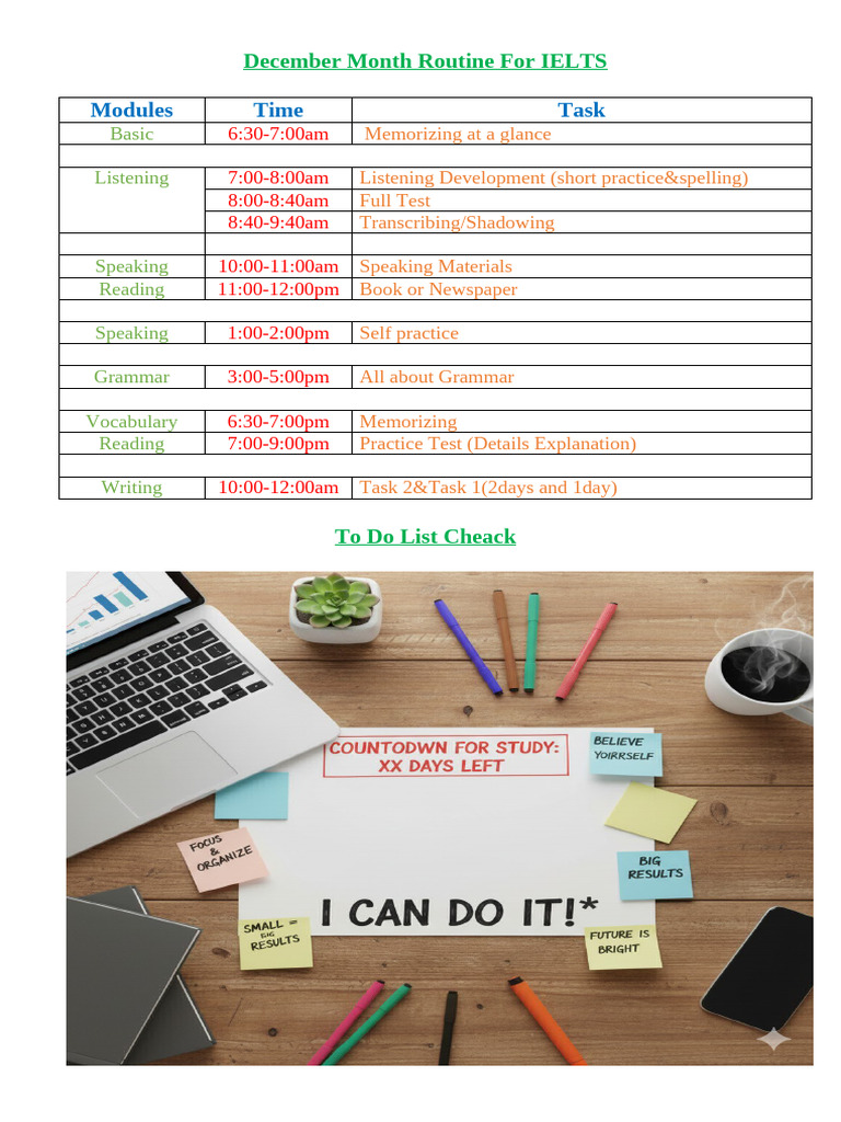 December Month Routine For IELTS | PDF