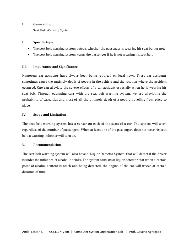 Seat Belt Warning System Overview | PDF