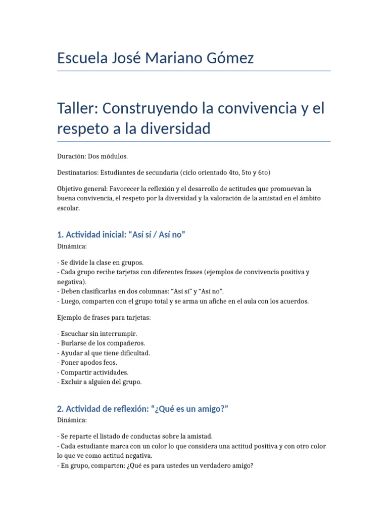 Taller Convivencia Respeto | PDF | Maestros | Psicología Social
