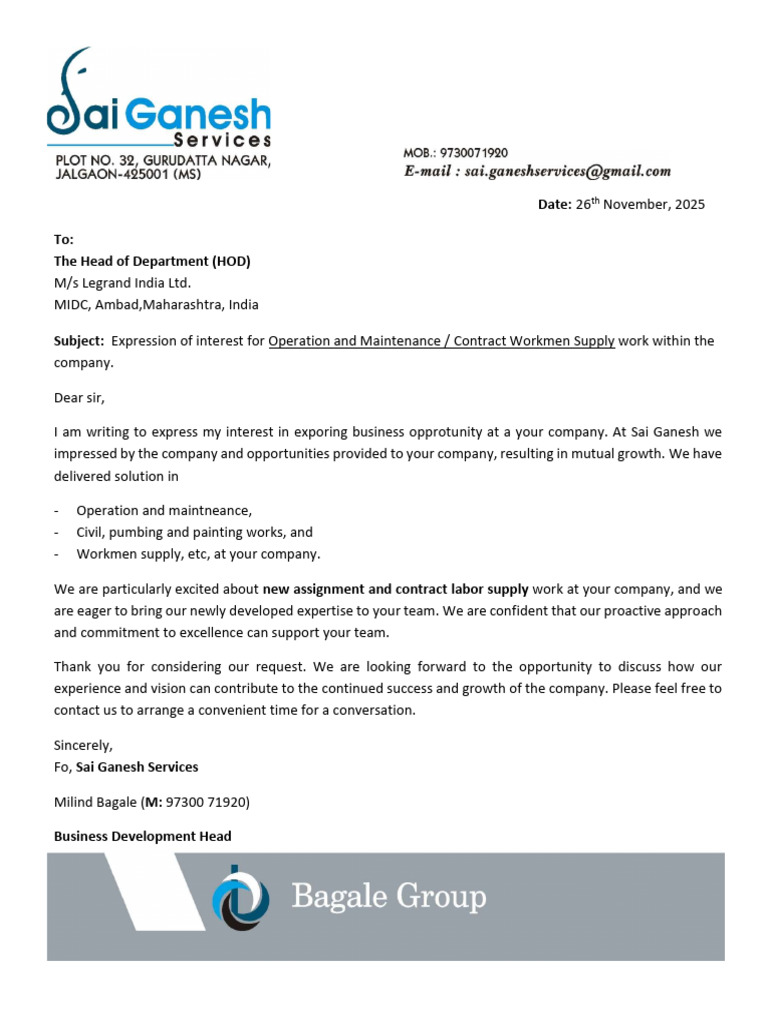Legrand Workmen Supply Latter | PDF