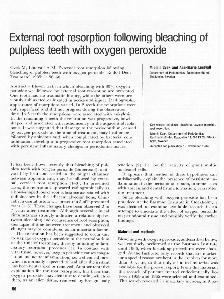 30 External Root Resorption Following Bleaching of Pulpless Teeth With ...